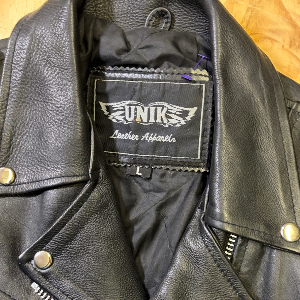 Women's Size L Unik Black Leather Biker Jacket